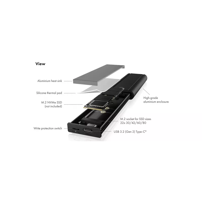 ICY Karton IB-1807MT-C31 SSD-behuizing Zwart M.2