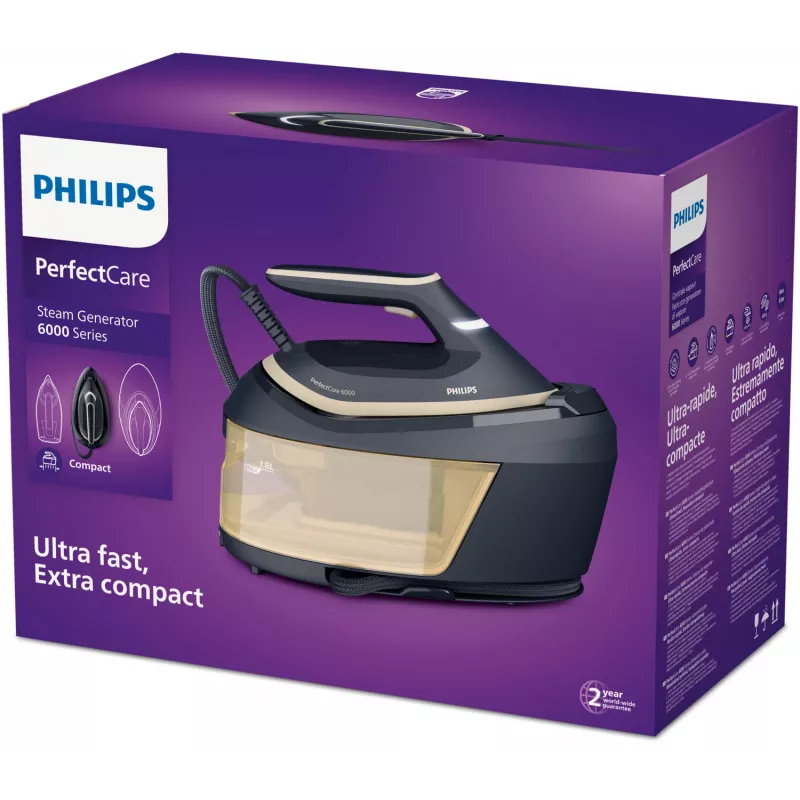 Philips PerfectCare 6000 Series PSG6066/20 stoomgenerator strijkijzer, 2400 W, 8 bar, 600 g/min stoomstoot, 1,8 l reservoir, SteamGlide Advanced zoolplaat, zwart/bruin