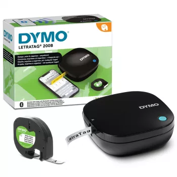 DYMO LetraTag 200B Bluetooth Labelprinter | Compacte labelprinter | Verbindt via draadloze Bluetooth-technologie met iOS en Android | Inclusief 1 wit papieren etiketlint | Zwart
