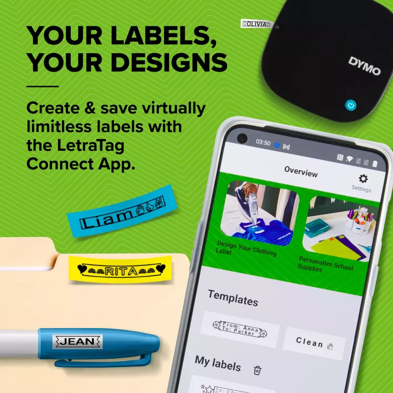 DYMO LetraTag 200B Bluetooth Labelprinter | Compacte labelprinter | Verbindt via draadloze Bluetooth-technologie met iOS en Android | Inclusief 1 wit papieren etiketlint | Zwart