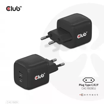 CLUB3D Reisoplader PPS 45W GAN-technologie, Dual-Port USB Type-C, Power Delivery (PD) 3.0-ondersteuning