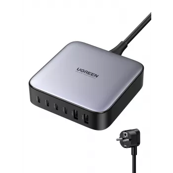 Ugreen 40914 Nexode 200W GaN desktop USB-C-USB-A-lader, voor binnen, AC, 21 V, 5 A, 2 m, zwart, grijs
