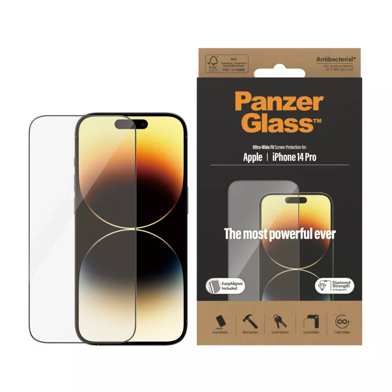 PanzerGlass displayschermfolie voor Apple iPhone 14 Pro Ultra-Wide Fit EasyAligner krasbestendig schokbestendig