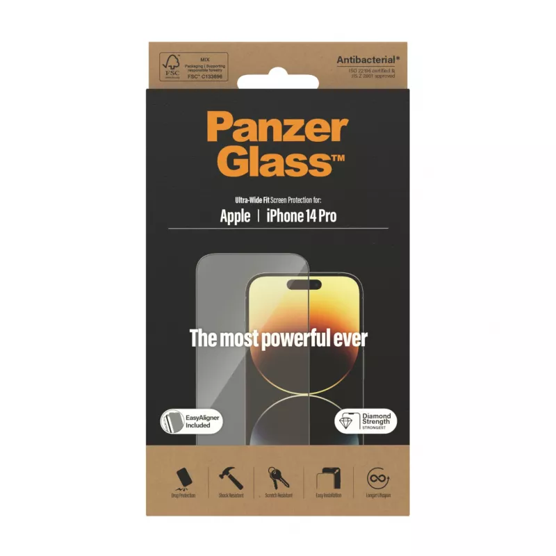 PanzerGlass displayschermfolie voor Apple iPhone 14 Pro Ultra-Wide Fit EasyAligner krasbestendig schokbestendig
