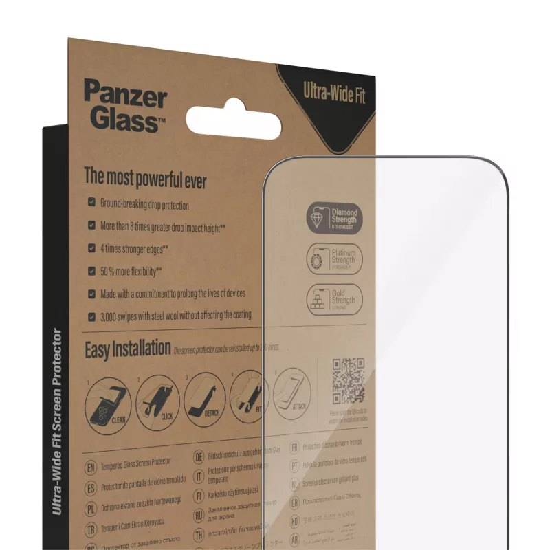 PanzerGlass displayschermfolie voor Apple iPhone 14 Pro Ultra-Wide Fit EasyAligner krasbestendig schokbestendig