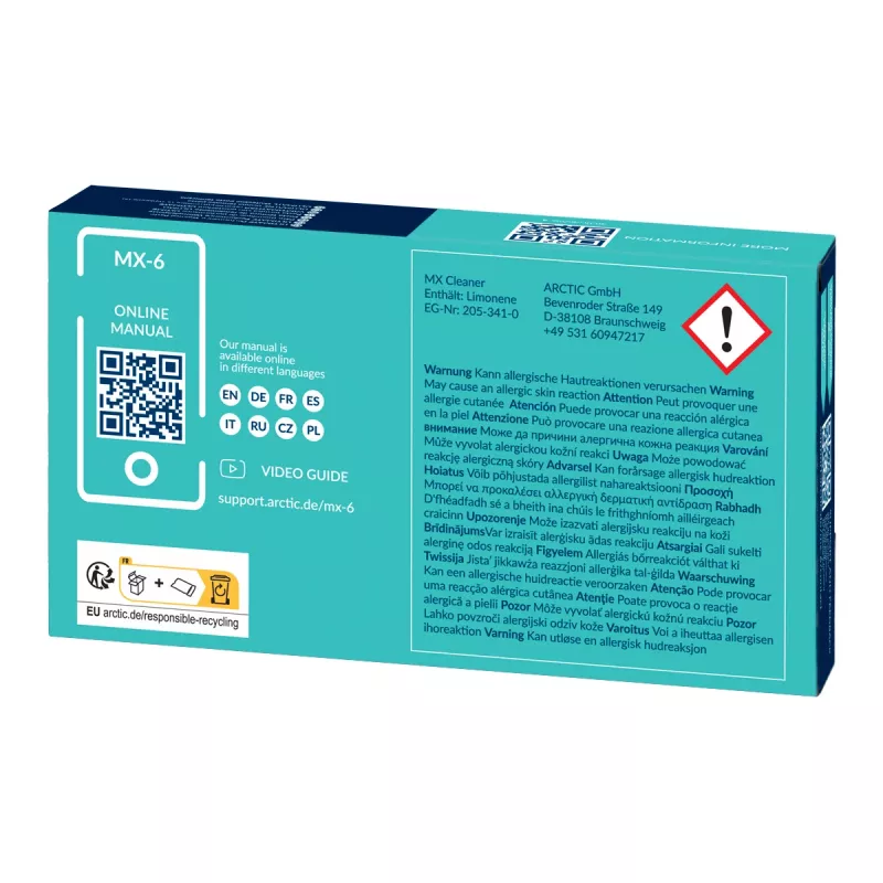 ARCTIC MX-6 ULTIMATE Performance koelpasta + MX Cleaner, koelpasta, grijs, 4 g, 1 stuk, 66 mm, 120 mm