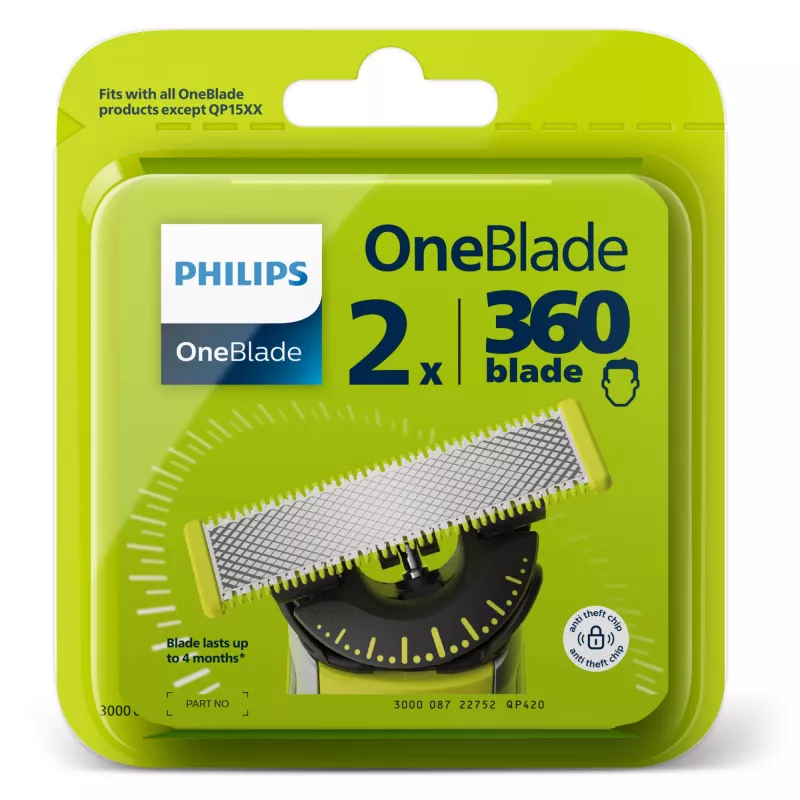 Scheerkop Philips Norelco OneBlade QP420/50, zilver, 2 reservekoppen, compatibel met Philips OneBlade