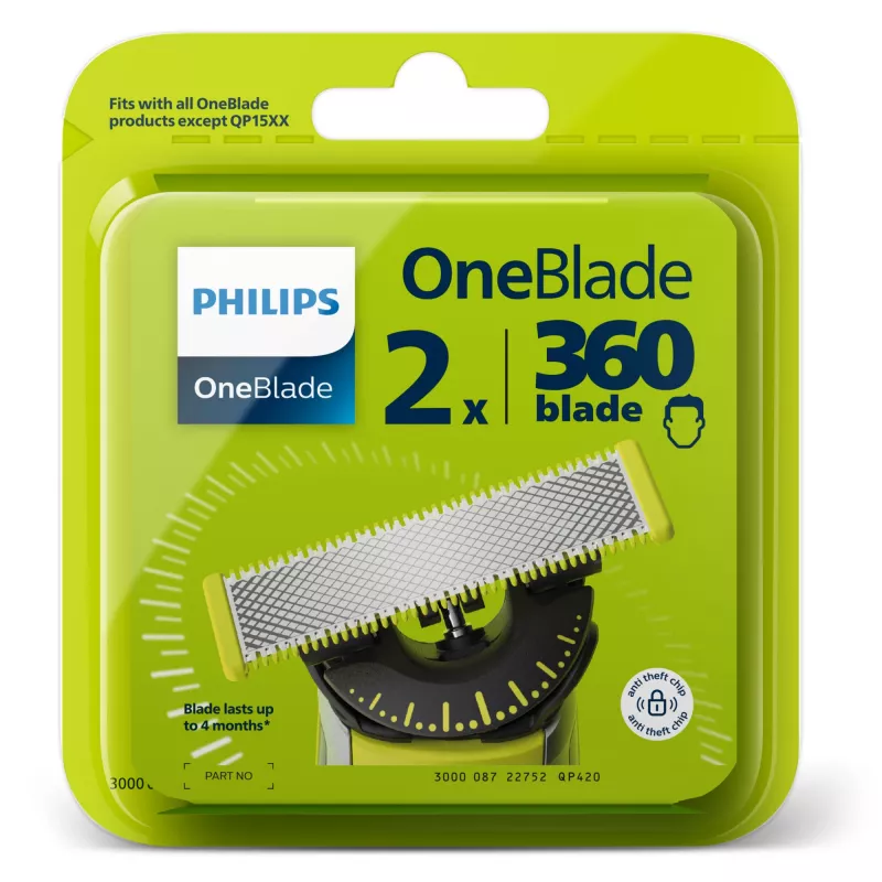 Scheerkop Philips Norelco OneBlade QP420/50, zilver, 2 reservekoppen, compatibel met Philips OneBlade