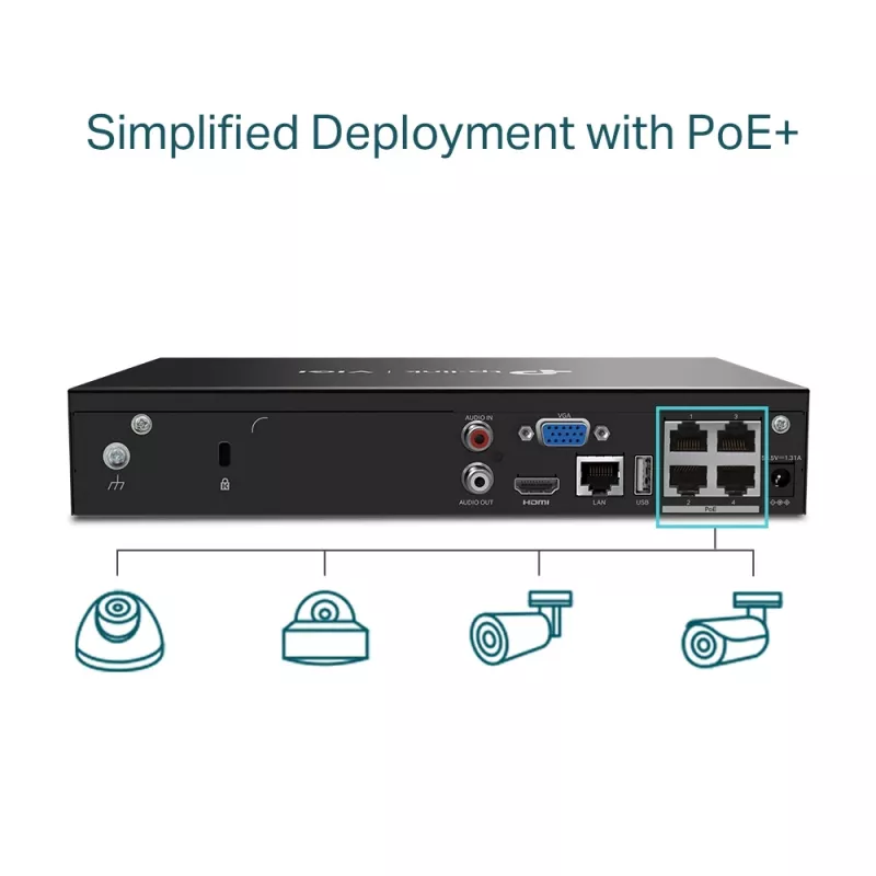 TP-Link VIGI 4-kanaals PoE+ netwerk-videorecorder