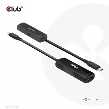 CLUB3D USB Gen2 Type-C naar HDMI™ 8K60Hz of 4K120Hz HDR10+ met DSC1.2 met Power Delivery 3.0 actieve adapter M/F