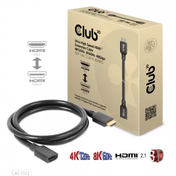 CLUB3D Ultra High Speed HDMI-verlengkabel 4K120Hz 8K60Hz 48Gbps M/F 1 m / 3,28 ft 30AWG