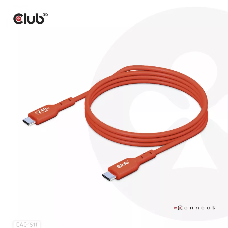 Club 3D CAC-1511 USB2 Type-C bidirectionele USB-IF-gecertificeerde kabel, data 480 Mb, PD 240 W (48 V/5 A) EPR, male/male, 1 m
