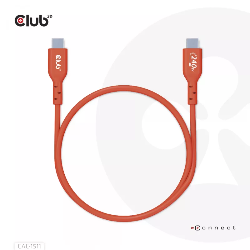 Club 3D CAC-1511 USB2 Type-C bidirectionele USB-IF-gecertificeerde kabel, data 480 Mb, PD 240 W (48 V/5 A) EPR, male/male, 1 m