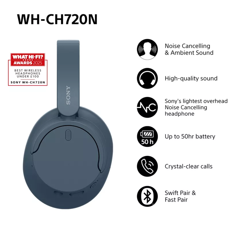 Sony WH-CH720N draadloze noise-cancelling-koptelefoon, blauw