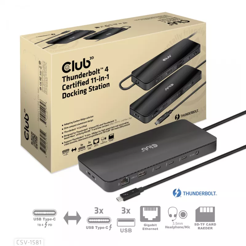 Dockingstation CLUB3D Thunderbolt 4 gecertificeerd 11-in-1 140W