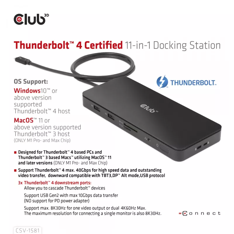 Dockingstation CLUB3D Thunderbolt 4 gecertificeerd 11-in-1 140W
