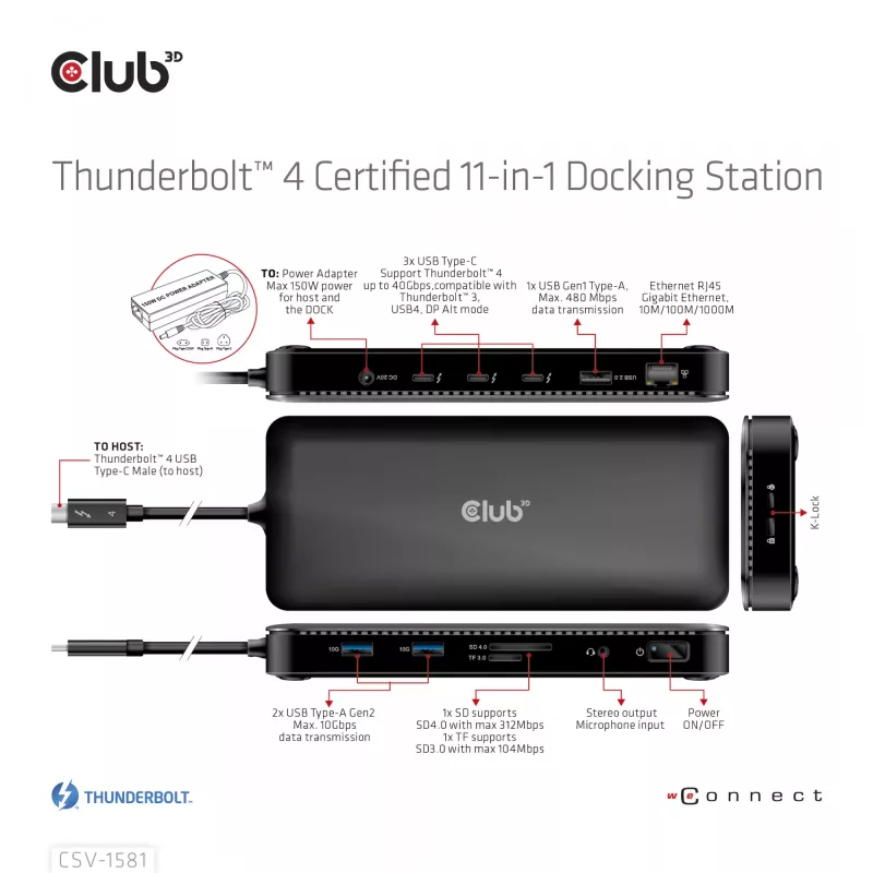 Dockingstation CLUB3D Thunderbolt 4 gecertificeerd 11-in-1 140W