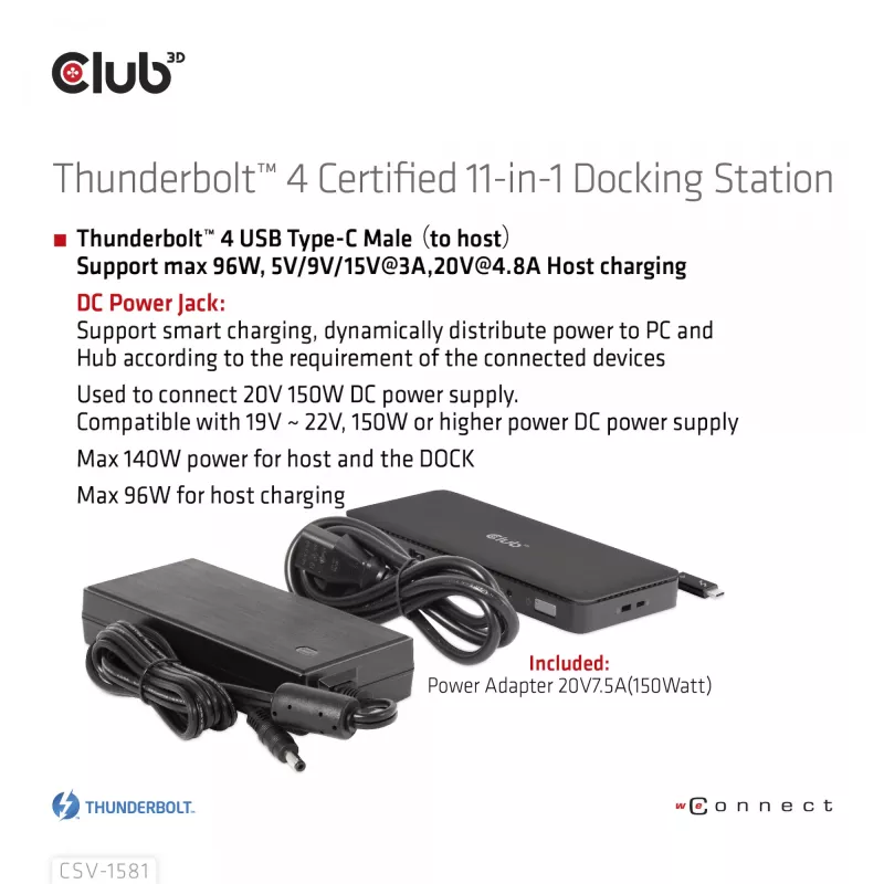 Dockingstation CLUB3D Thunderbolt 4 gecertificeerd 11-in-1 140W