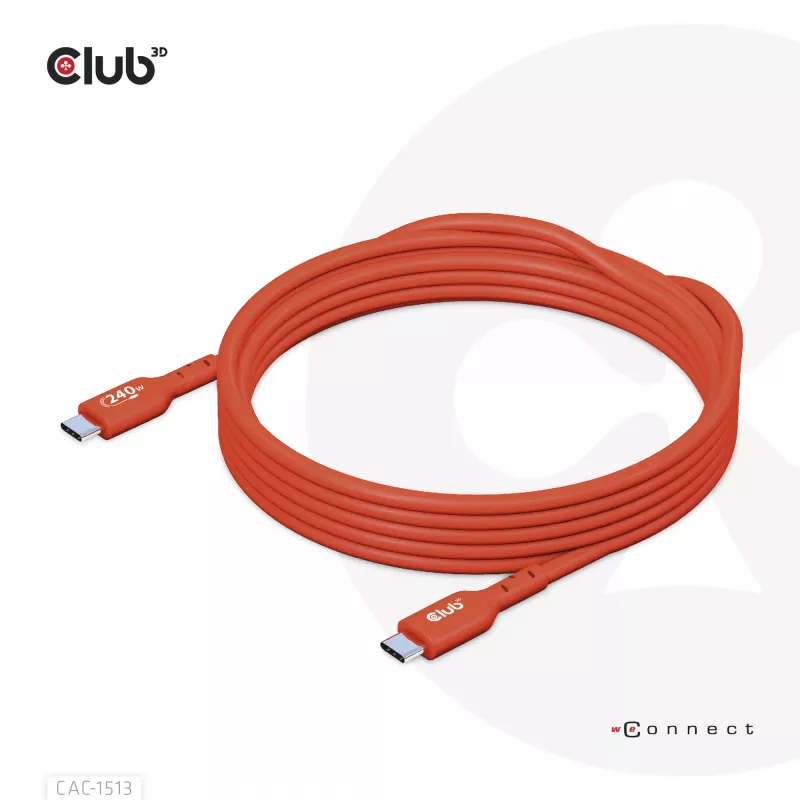CLUB3D USB2 Type-C bidirectionele USB-IF-gecertificeerde datakabel 480Mb, PD 240W(48V/5A) EPR M/M 3m / 9.84 ft