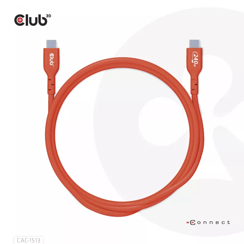 CLUB3D USB2 Type-C bidirectionele USB-IF-gecertificeerde datakabel 480Mb, PD 240W(48V/5A) EPR M/M 3m / 9.84 ft