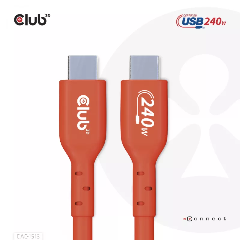CLUB3D USB2 Type-C bidirectionele USB-IF-gecertificeerde datakabel 480Mb, PD 240W(48V/5A) EPR M/M 3m / 9.84 ft