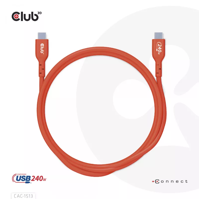 CLUB3D USB2 Type-C bidirectionele USB-IF-gecertificeerde datakabel 480Mb, PD 240W(48V/5A) EPR M/M 3m / 9.84 ft