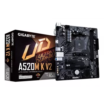 GIGABYTE A520M K V2 moederbord - ondersteunt AMD Ryzen 5000 serie AM4 CPU's, tot 5100MHz DDR4 (OC), PCIe Gen3 x4 M.2, GbE LAN, USB 3.2 Gen 1