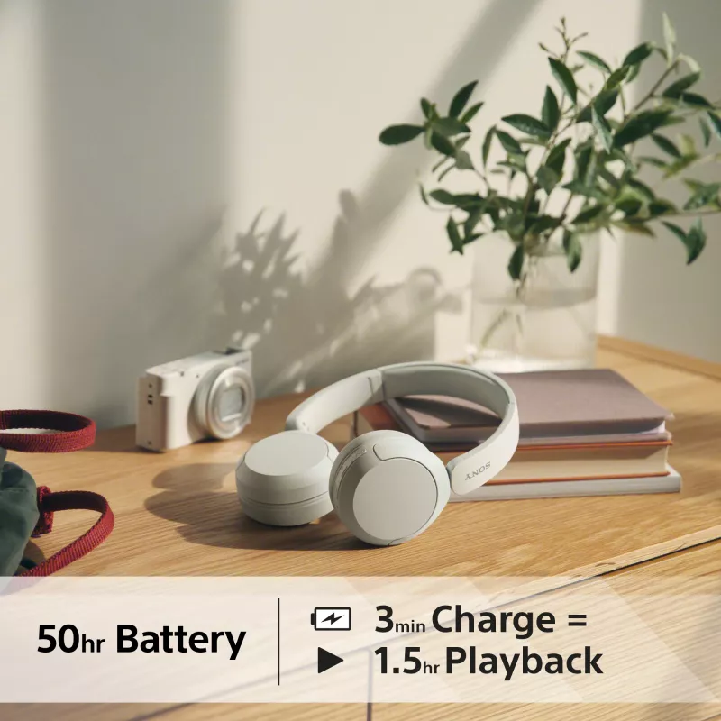 Sony WH-CH520 draadloze on-ear headset, Bluetooth 5.2, 50 uur afspelen, USB-C opladen, wit