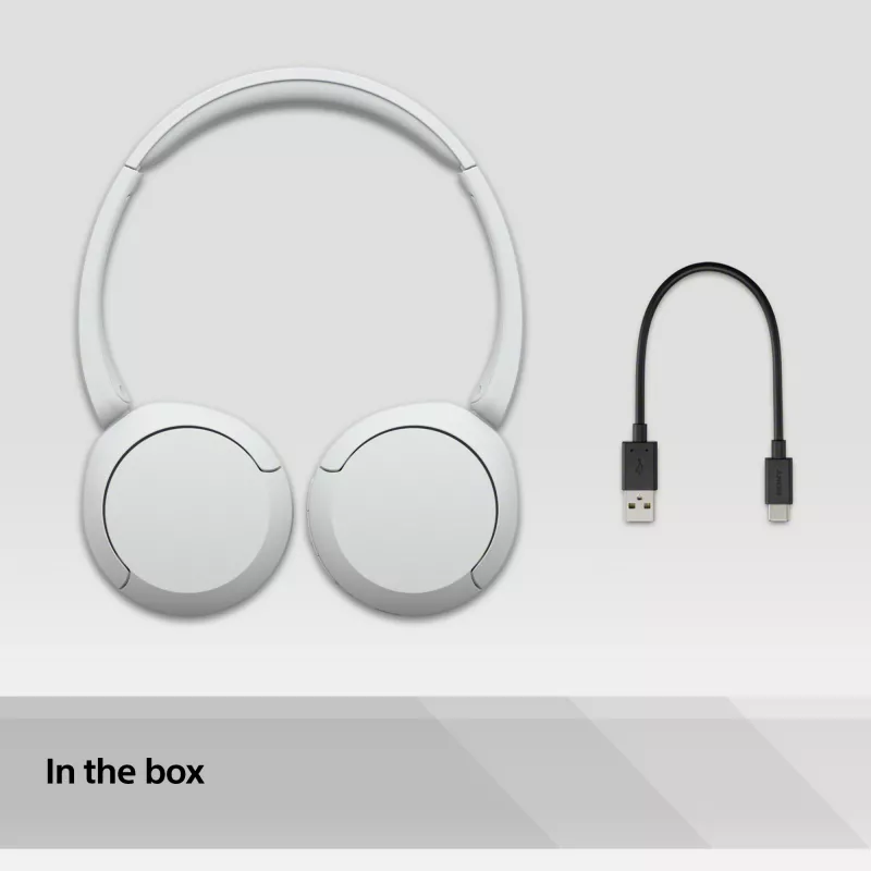 Sony WH-CH520 draadloze on-ear headset, Bluetooth 5.2, 50 uur afspelen, USB-C opladen, wit