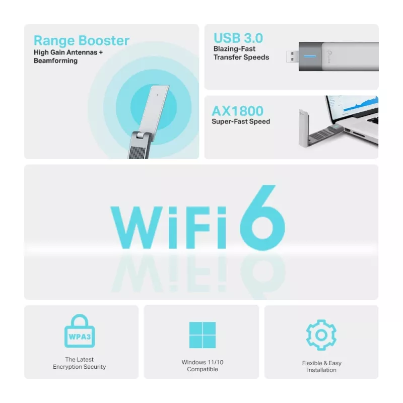 TP-Link Archer AX1800 High Gain dual-band Wi-Fi 6 USB-adapter