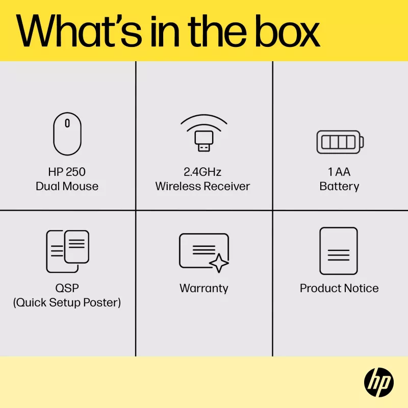 HP 250 Dual muis, voor beide handen, Bluetooth + USB Type-A, 1600 DPI, zwart