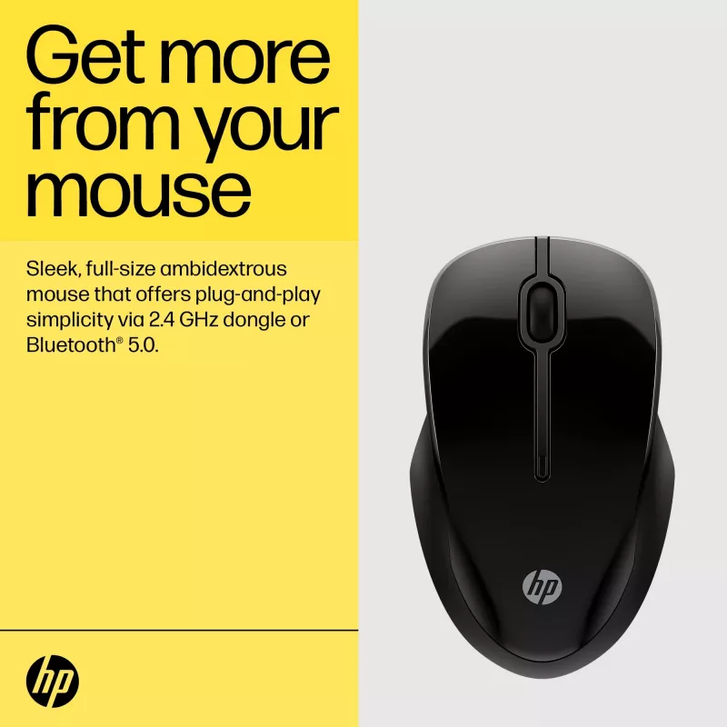 HP 250 Dual muis, voor beide handen, Bluetooth + USB Type-A, 1600 DPI, zwart