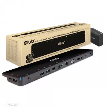 CLUB3D USB Gen1 Type-C Triple Display DP1.4 Alt mode Smart PD3.0 oplaaddock met 100 watt voeding