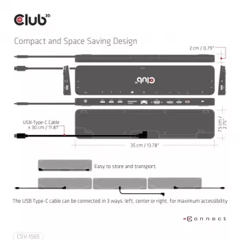 CLUB3D USB Gen1 Type-C Triple Display DP1.4 Alt mode Smart PD3.0 oplaaddock met 100 watt voeding