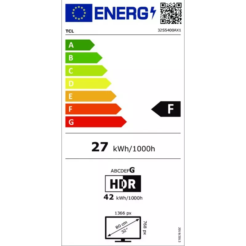TV TCL 32S5400A 32 inch HD LED (1366x768), Android TV, Direct‑LED, 2×HDMI, HDR10, Bluetooth 5.0