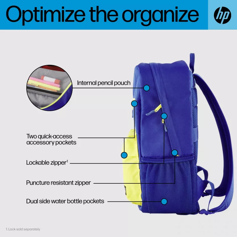 Casual rugzak HP Campus Blue Backpack blauw geel polyester 295x185x435mm
