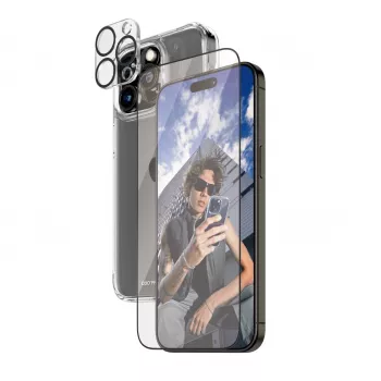 PanzerGlass ® 3-in-1-bundel iPhone 15 Pro Max, Apple, Apple - iPhone 15 Pro Max, droge toepassing, schokbestendig, transparant, 1 stuk