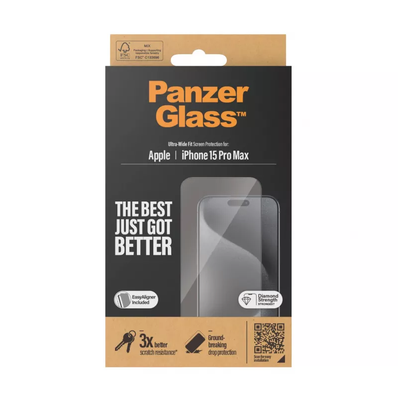 PanzerGlass ® displayschermfolie iPhone 15 Pro Max | Ultra-Wide Fit met EasyAligner