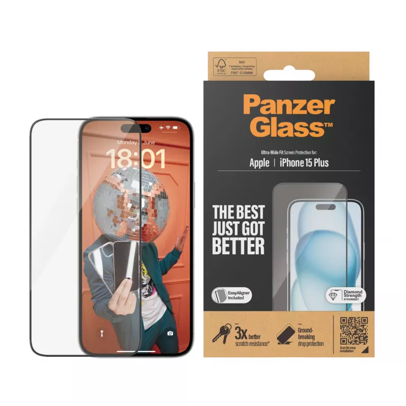 PanzerGlass ® displayschermfolie iPhone 15 Plus | Ultra-Wide Fit met EasyAligner