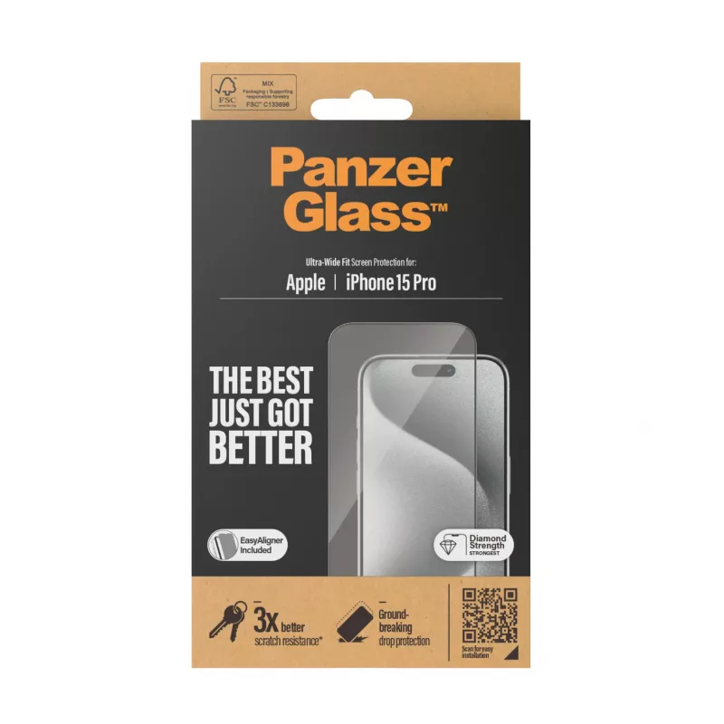 PanzerGlass ® displayschermfolie iPhone 15 Pro | Ultra-Wide Fit met EasyAligner