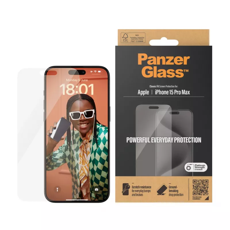 PanzerGlass ® displayschermfolie iPhone 15 Pro Max | Classic Fit