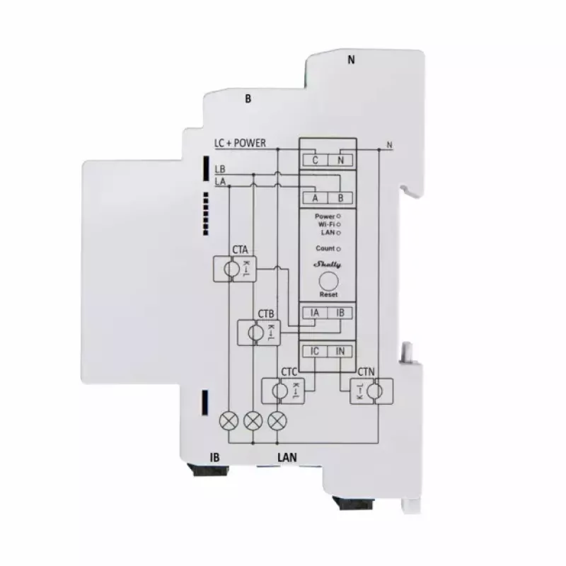 Shelly Pro 3EM energiekostenmeter AC 120 A 50-60 Hz