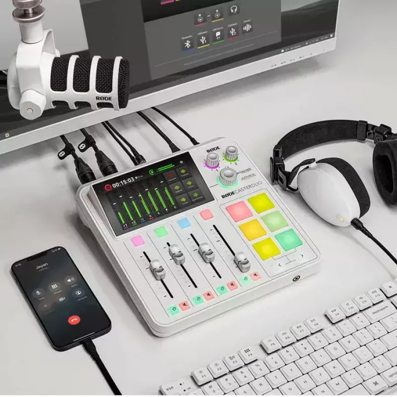 Audio-interface Rode RodeCaster Duo wit – 2-kanaals USB-podcastingconsole met mixer en voorversterkers