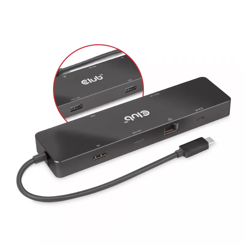 CLUB3D USB3.2 Gen2 Type-C, 6-in-1 draagbaar dual-display dock met USB Type-C video 4K60Hz