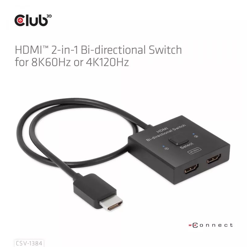CLUB3D HDMI 2-in-1 bi-directionele switch 8K60Hz 4K120Hz CSV-1384