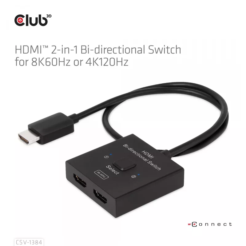 CLUB3D HDMI 2-in-1 bi-directionele switch 8K60Hz 4K120Hz CSV-1384