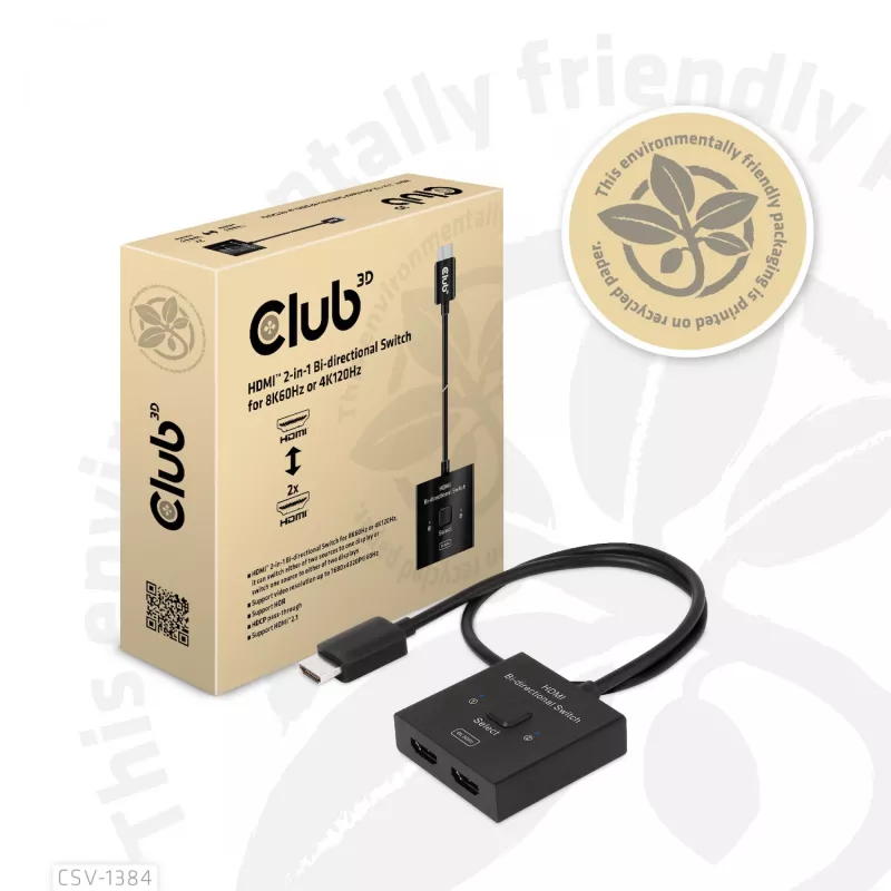 CLUB3D HDMI 2-in-1 bi-directionele switch 8K60Hz 4K120Hz CSV-1384