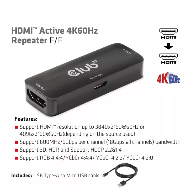 CLUB3D HDMI Active 4K60Hz repeater F/F