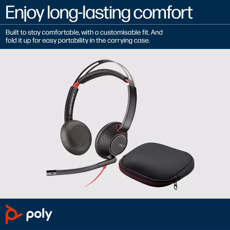 HP Poly Blackwire 5220 stereo USB-C headset + 3,5-mm-jackplug + USB-C/A-adapter