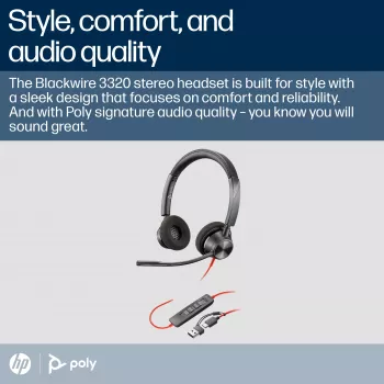 HP Poly Blackwire 3320 stereo Microsoft Teams gecertificeerd USB-C headset + USB-C/A-adapter